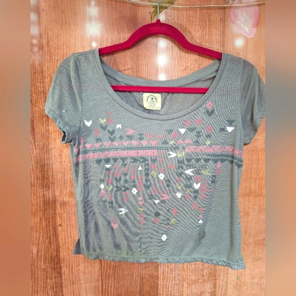 AMERICAN EAGLE SIZE XS GRAY CROPPED TOP